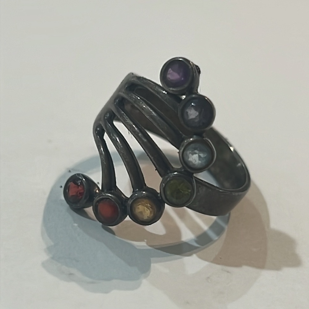 925 Sterling Silver Multiple Stone Expandable Ring View 3